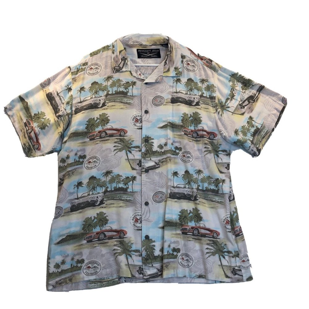 Newport Blue Chevy Corvette Hawaiian Mens Short Sleeve Button Up XL